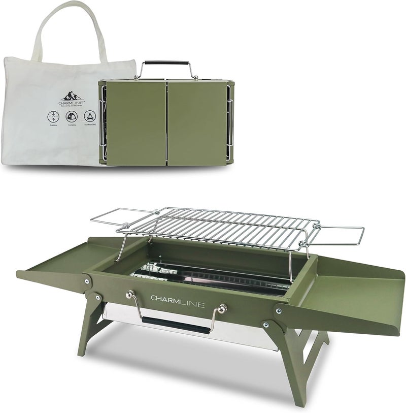 Charmline 14x9 inches Small Portable Charcoal Grill, Christmas Gift for Outdoor Enthusias, Tabletop Charcoal Grills for Camping, Picnics, Gardens and Beach Parties, Green - Image 1